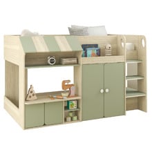 Sage Green Naomie Single Loft Bed with Play Nook & Storage